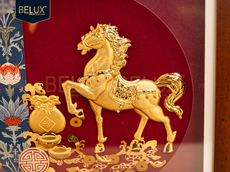 Tranh quà tặng bát mã dát vàng 24k 30x30cm